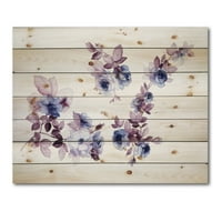 DesignArt 'Purple Wildflowers на бело I' традиционално печатење на природно бор дрво