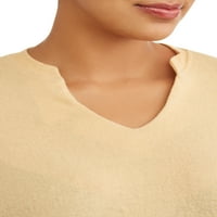 Women'sенска плус големина пријатна џемпер со врат со ракави со парчиња ракави