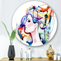 Дизајн на „убава млада жена со шарена коса“ традиционална метална wallидна уметност - диск од 11