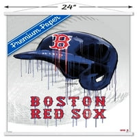 Бостон Црвен така - Постери за wallид на кациги со дрвена магнетна рамка, 22.375 34