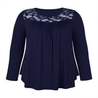 Женски плус големина врвови чипка плетени туники блузи со долги ракави, обични проточни кошули