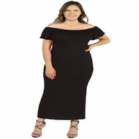 Womenенски плус големина на руфта од рамото макси фустан