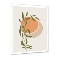 DesignArt 'Апстрактна портокалова месечина и сонце со тропски лист' модерен врамен уметнички принт